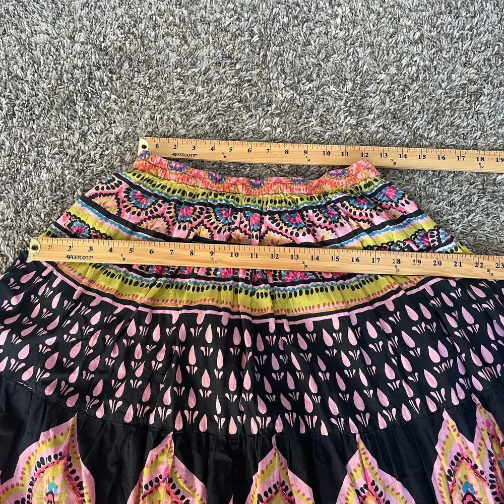 Soft Surroundings Midi Skirt Small Petite PS Pink Tiered Broomstick Boho Hippie